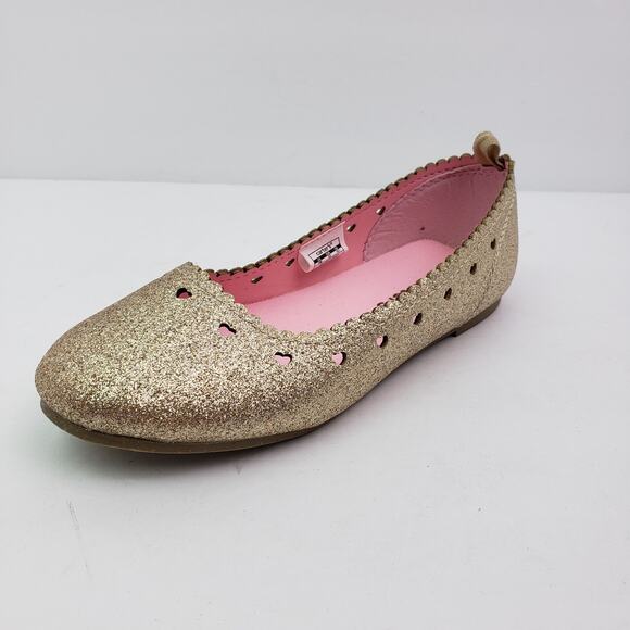 Carters Ellaria Girls Size 13 Gold Glitter Slip On Casual Ballet Flats Shoes - Picture 2 of 8